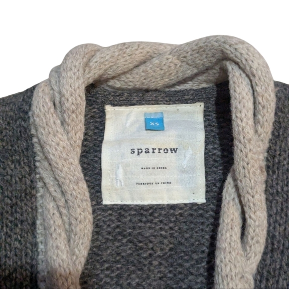 Anthropologie Sparrow Wool Braided Sweater Grey Tan XS Lagenlook - Picture 4 of 8